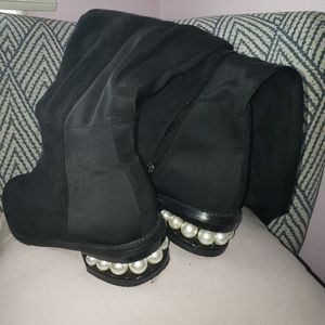 Above the knee faux suede/stretch boots